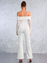 White Mesh Off Shoulder Sexy Jumpsuit For Women, Valentine's Day